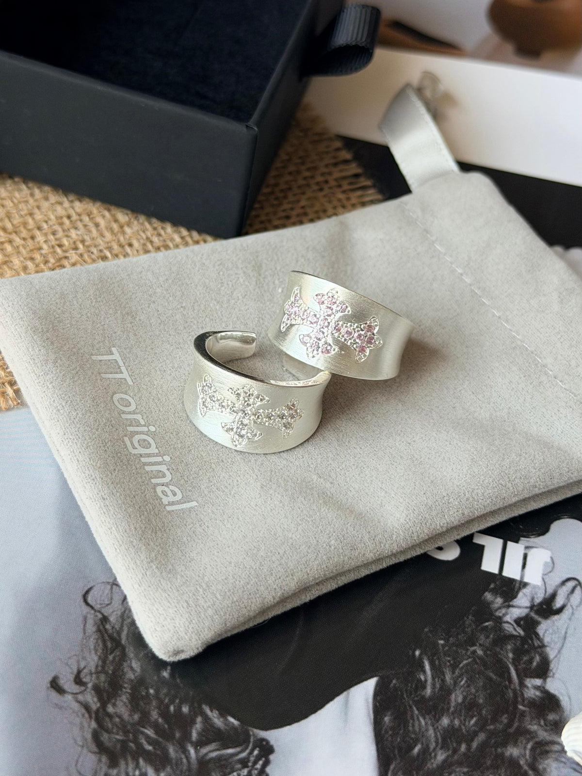 Silver cross statement ring with wide band