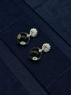 silver fan earrings with clear crystal pendant