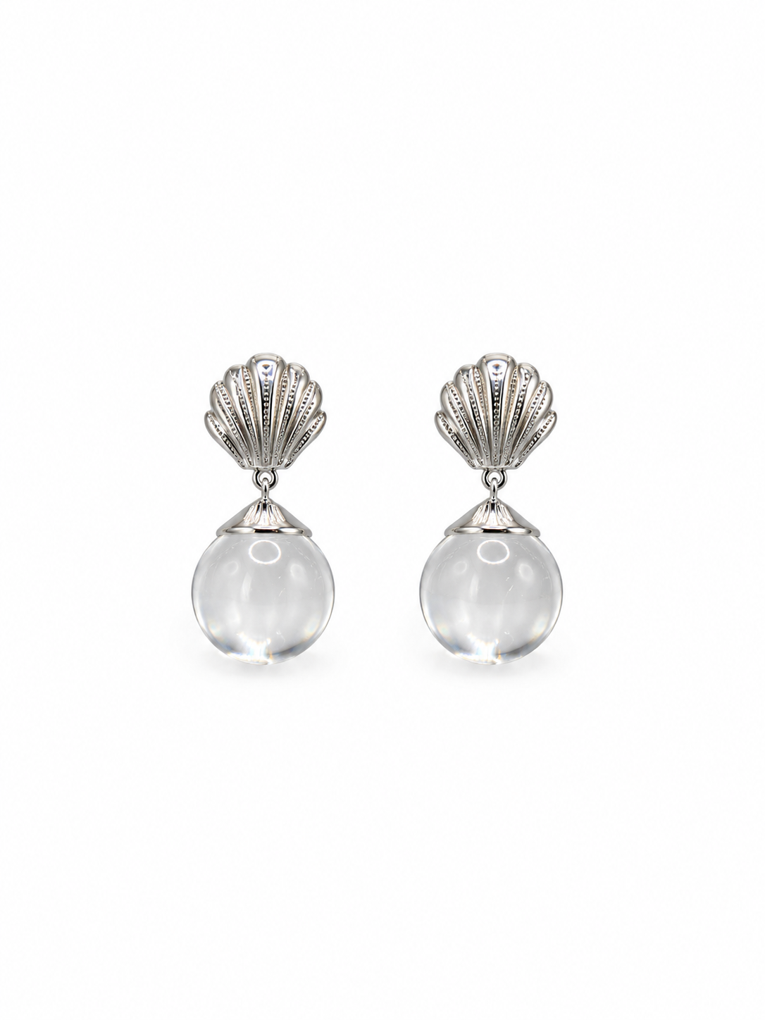 silver fan earrings with clear crystal pendant