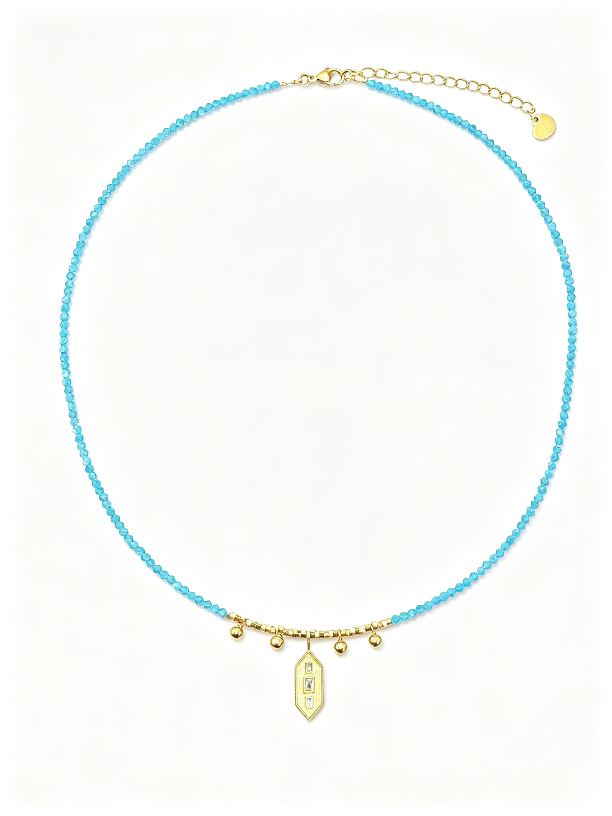 Turquoise blue beaded geometric pendant necklace