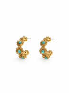 turquoise gold hoop earrings with floral detailing