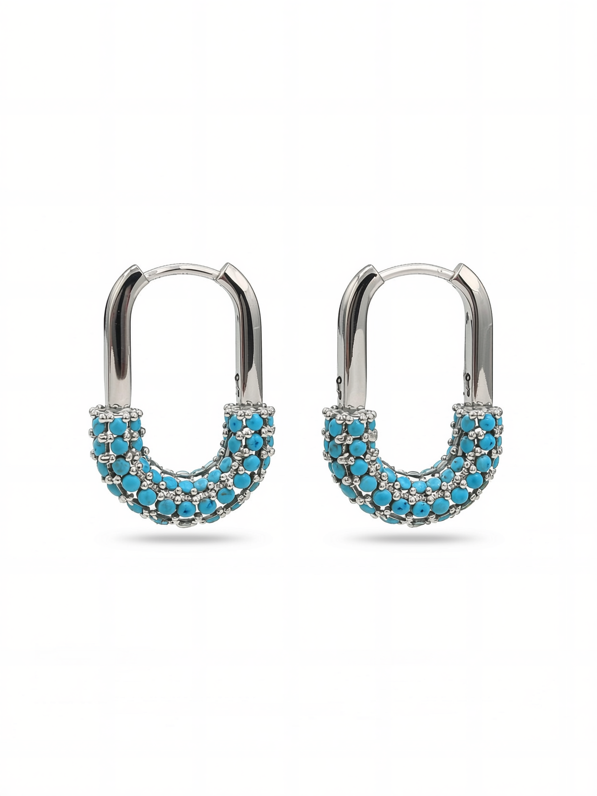 turquoise hoop earrings with silver-tone setting