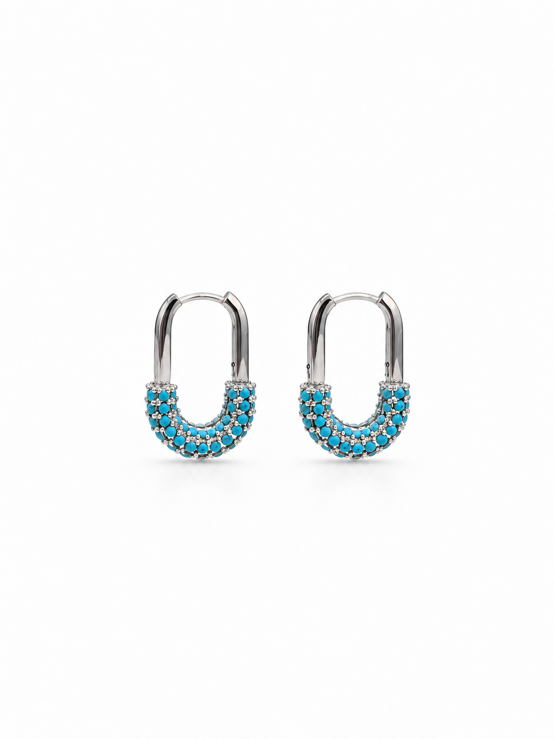 turquoise hoop earrings with silver-tone setting