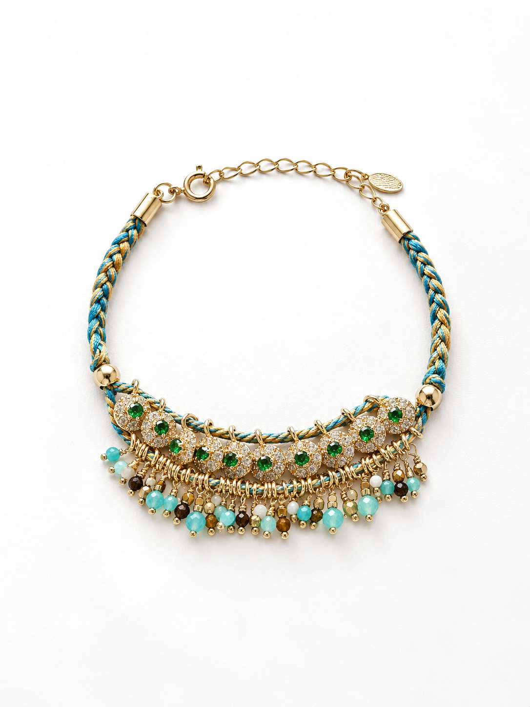 Vintage braided rope bracelet with natural stone tassels