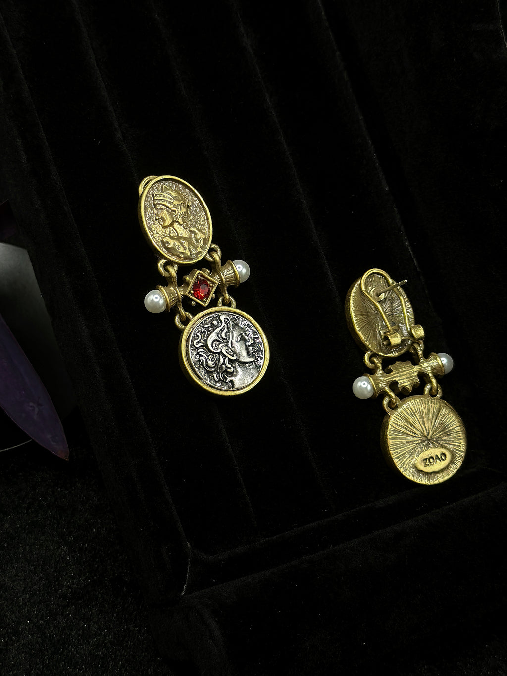 vintage double coin earrings ear post