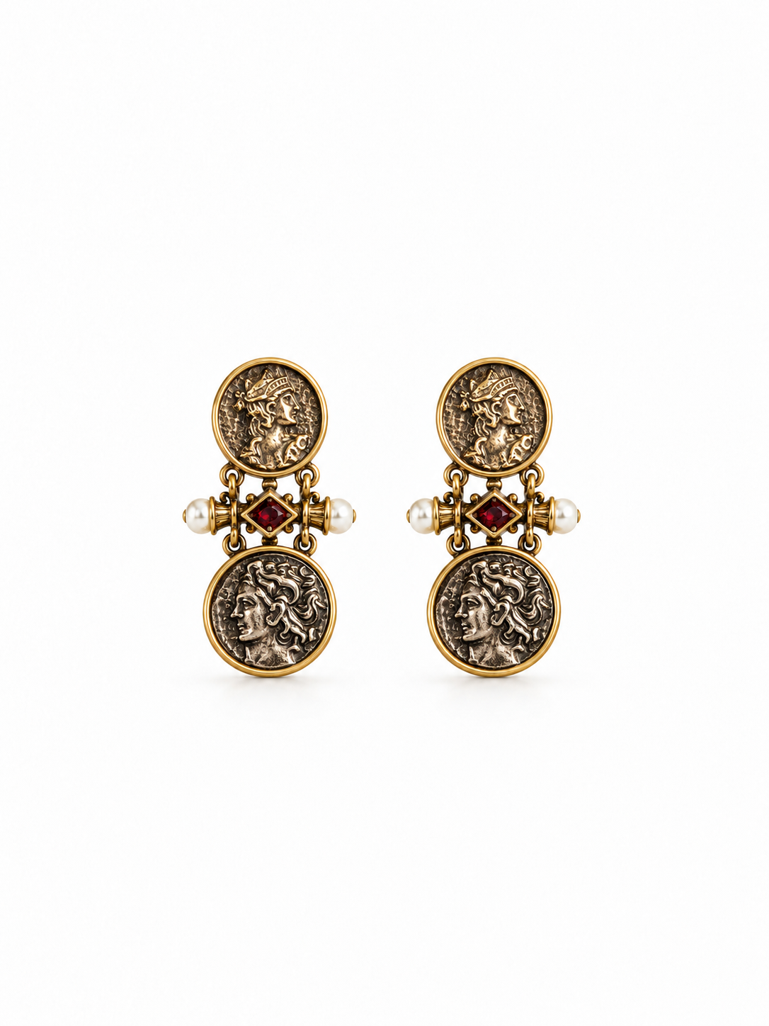 vintage double coin earrings front view