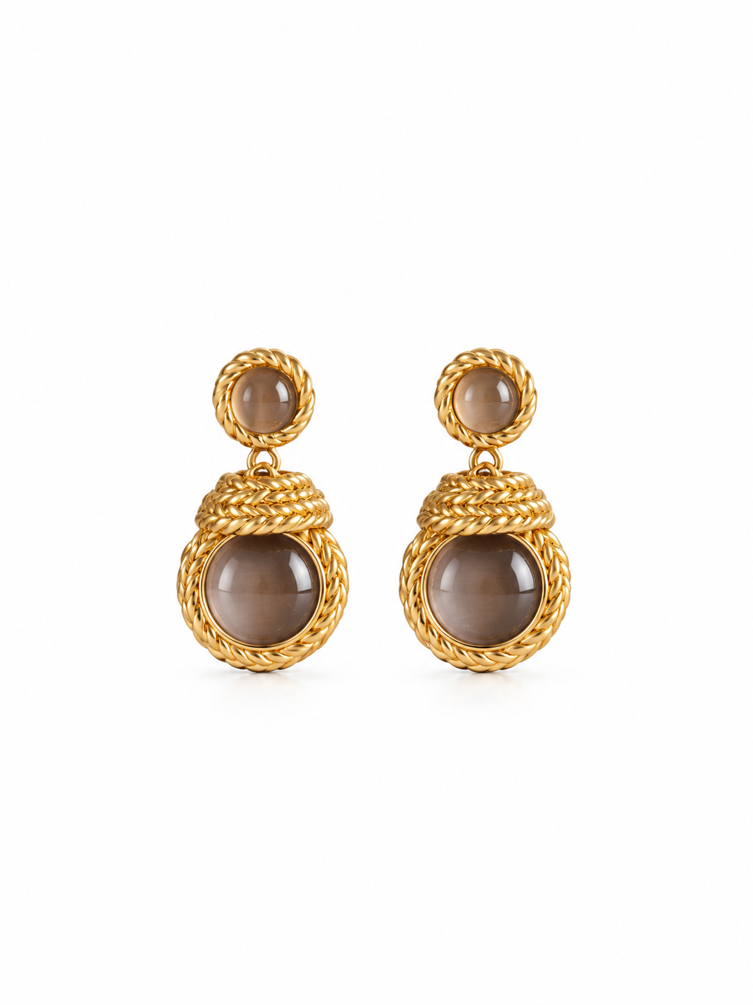 vintage gold cat eye earrings with textured rope pattern