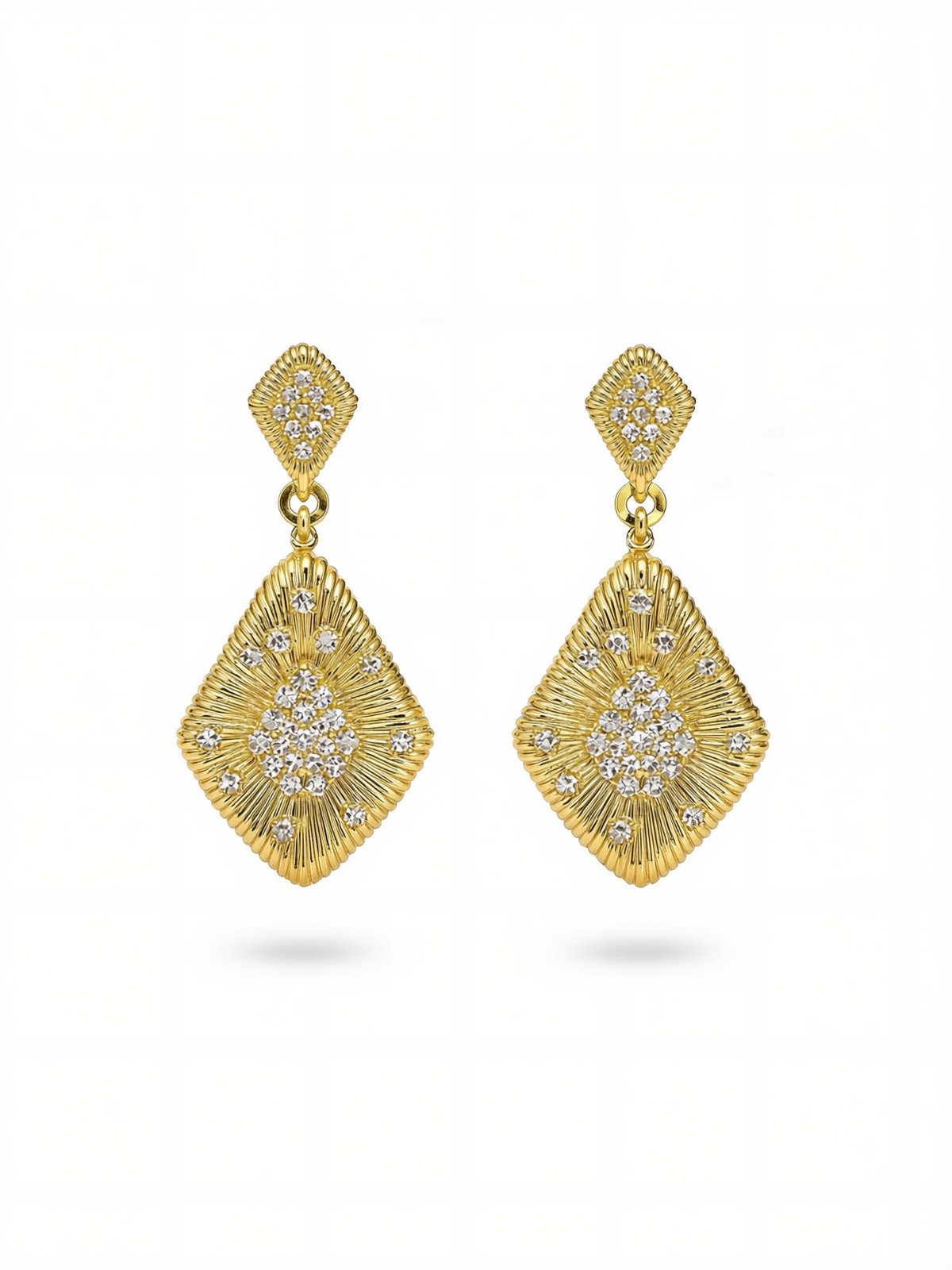 vintage gold drop earrings with diamond-shaped design