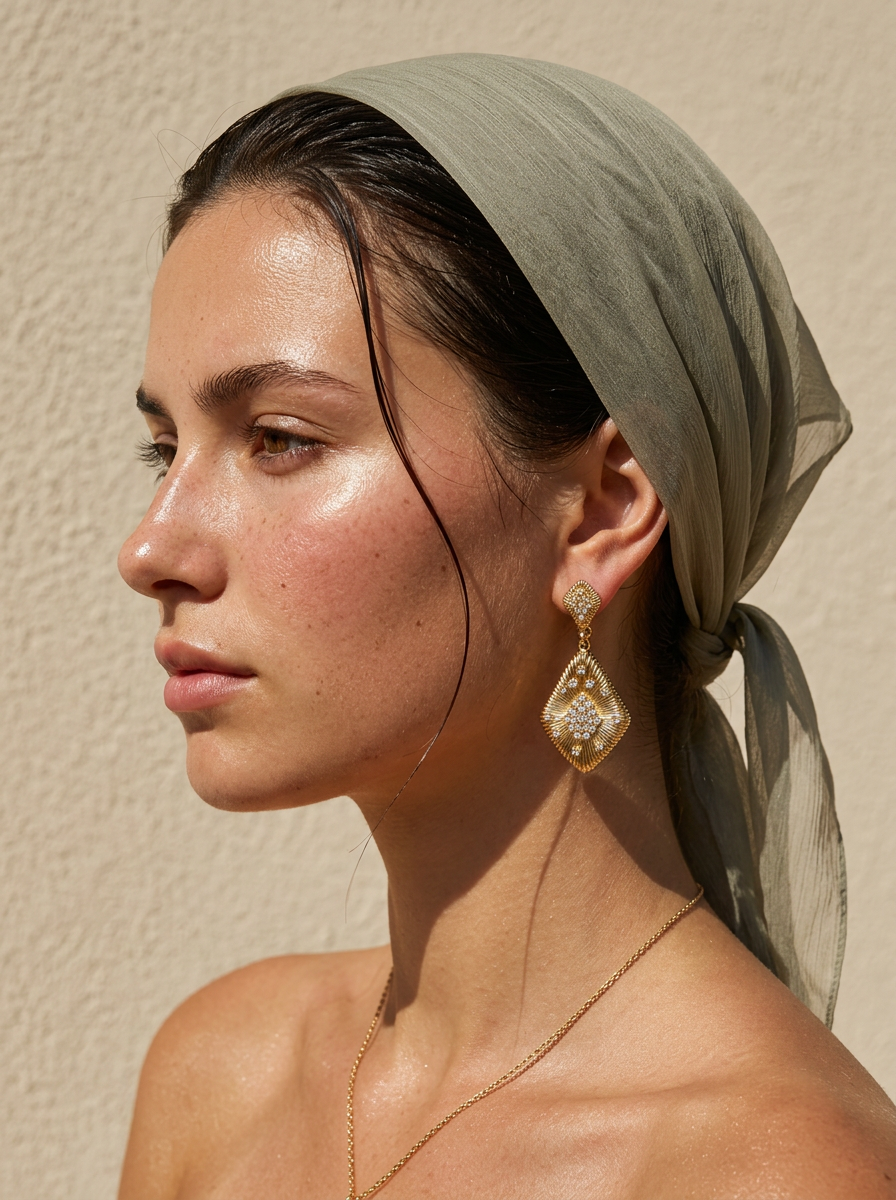 woman wearing vintage gold drop earrings
