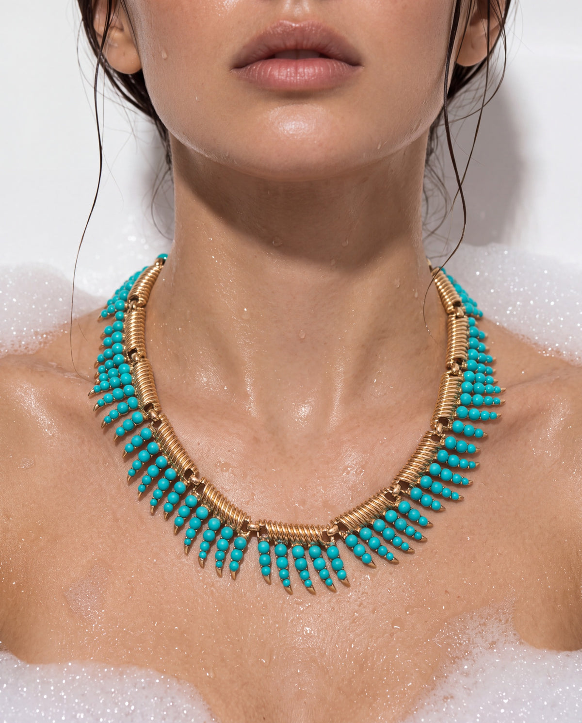 Vintage gold faux turquoise statement necklace