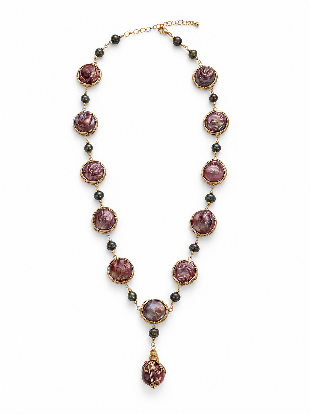 vintage mauve baroque pearl y drop necklace