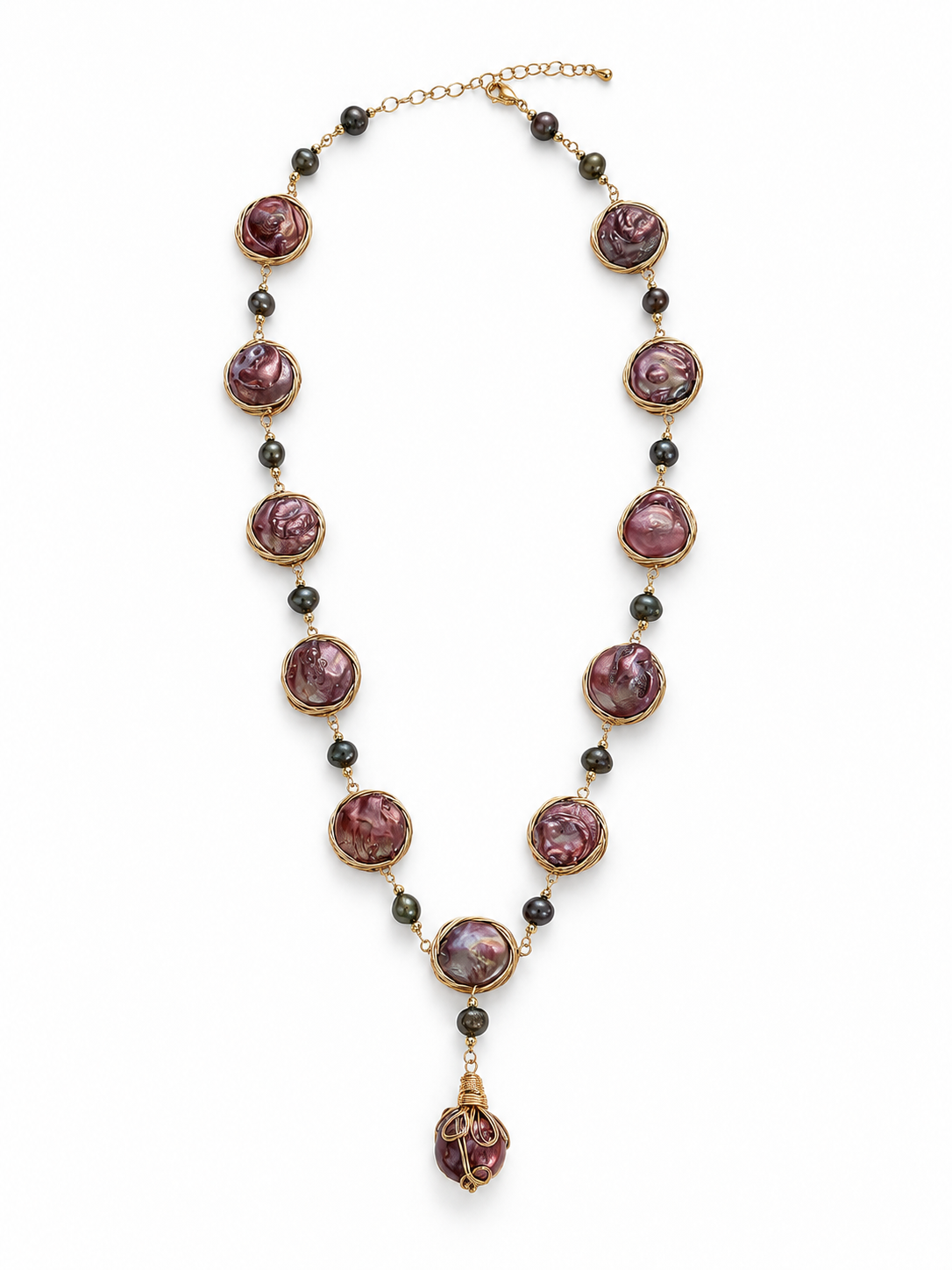vintage mauve baroque pearl y drop necklace