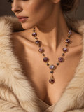 Vintage Mauve Baroque Pearl Y-Drop necklace worn around the neckline