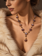 Vintage Mauve Baroque Pearl Y-Drop necklace worn around the neckline