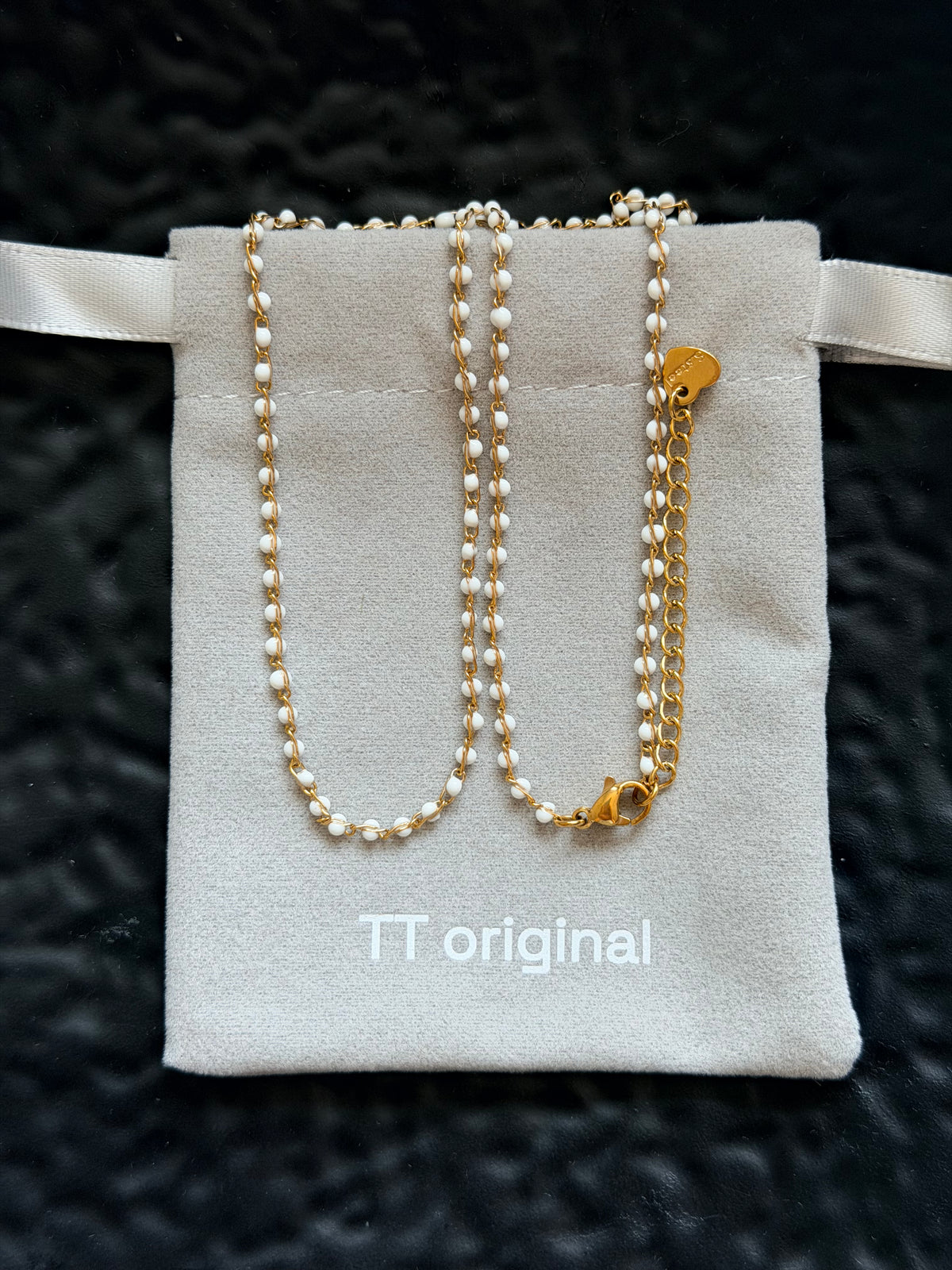 White enamel gold chain necklace