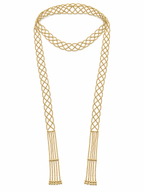 Handmade woven gold tassel long necklace