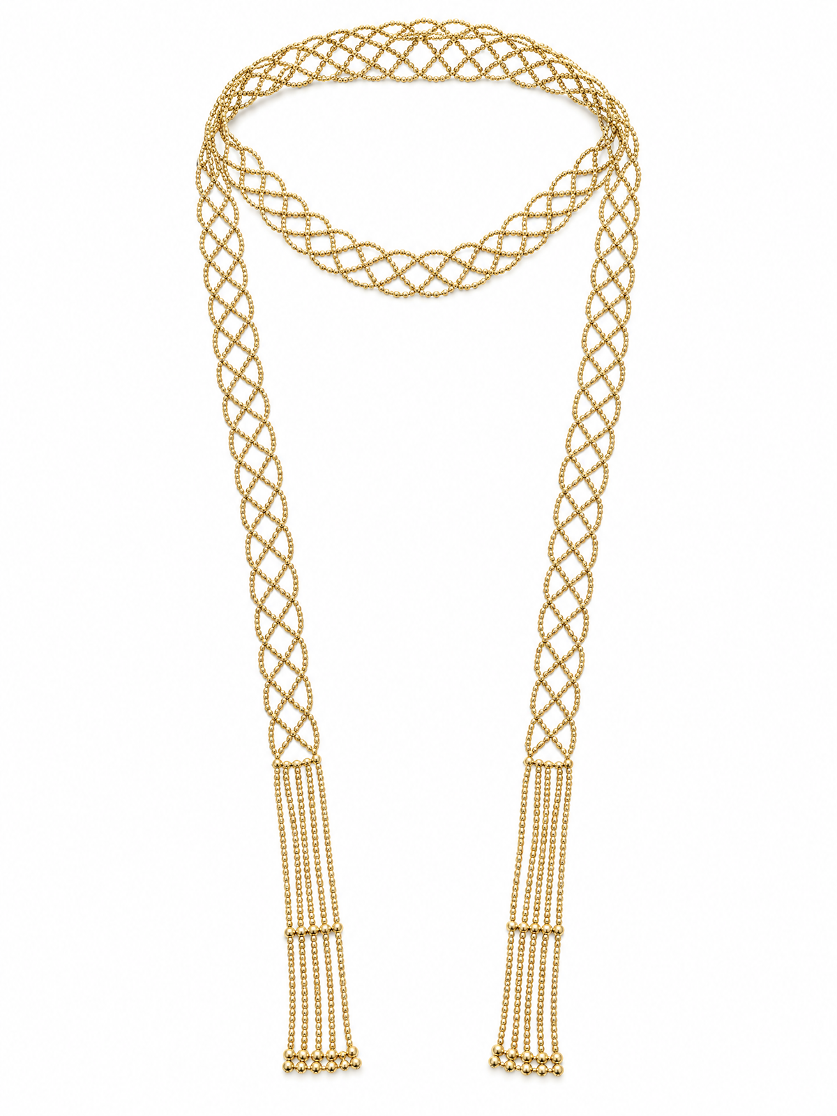 Handmade woven gold tassel long necklace